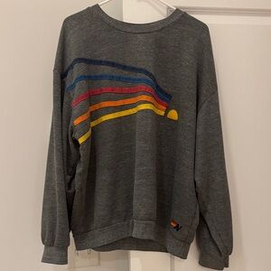 Aviator Nation Gray Crewneck with Rainbow Stripes